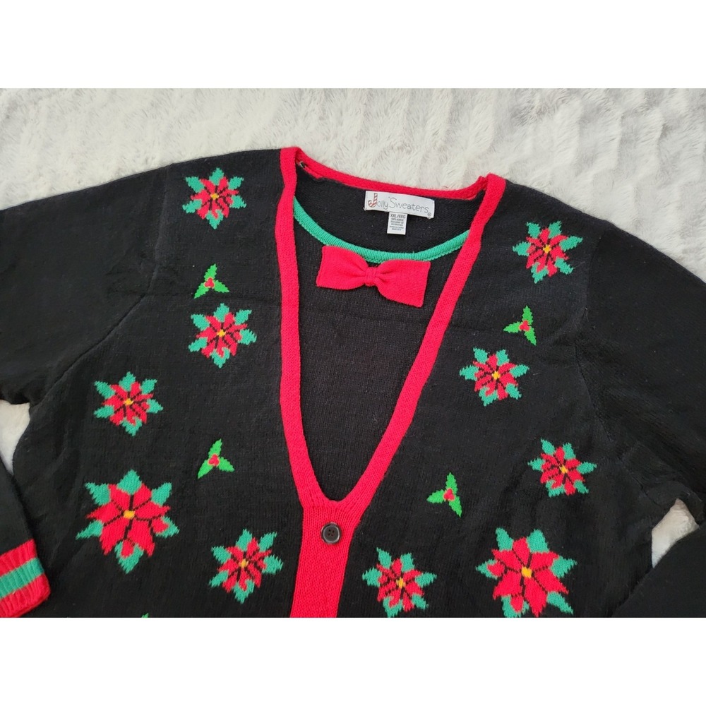 Jolly Sweaters Poinsettia Holly Ugly Christmas Sweater Womens Plus XXL